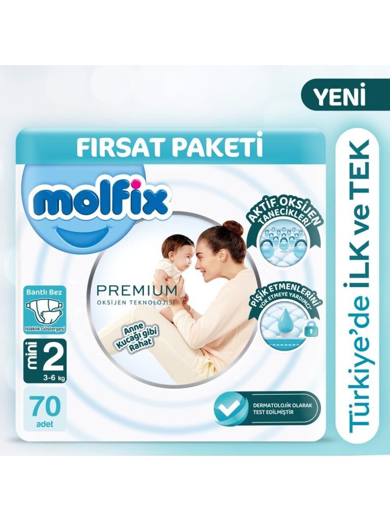 Nessiworld Molfix Premium Bebek Bezi Fırsat Paketi 2 Beden 3-6 Kg 70 Adet