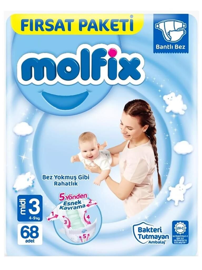 Nessiworld Molfix Bebek Bezi Fırsat Paketi 3 Beden 4-9 Kg 68 Adet