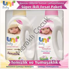 Uni Baby Sensitive Bebek Çamaşır Deterjanı 1500 ml + Bebek Çamaşır Yumuşatıcısı 1500 ml