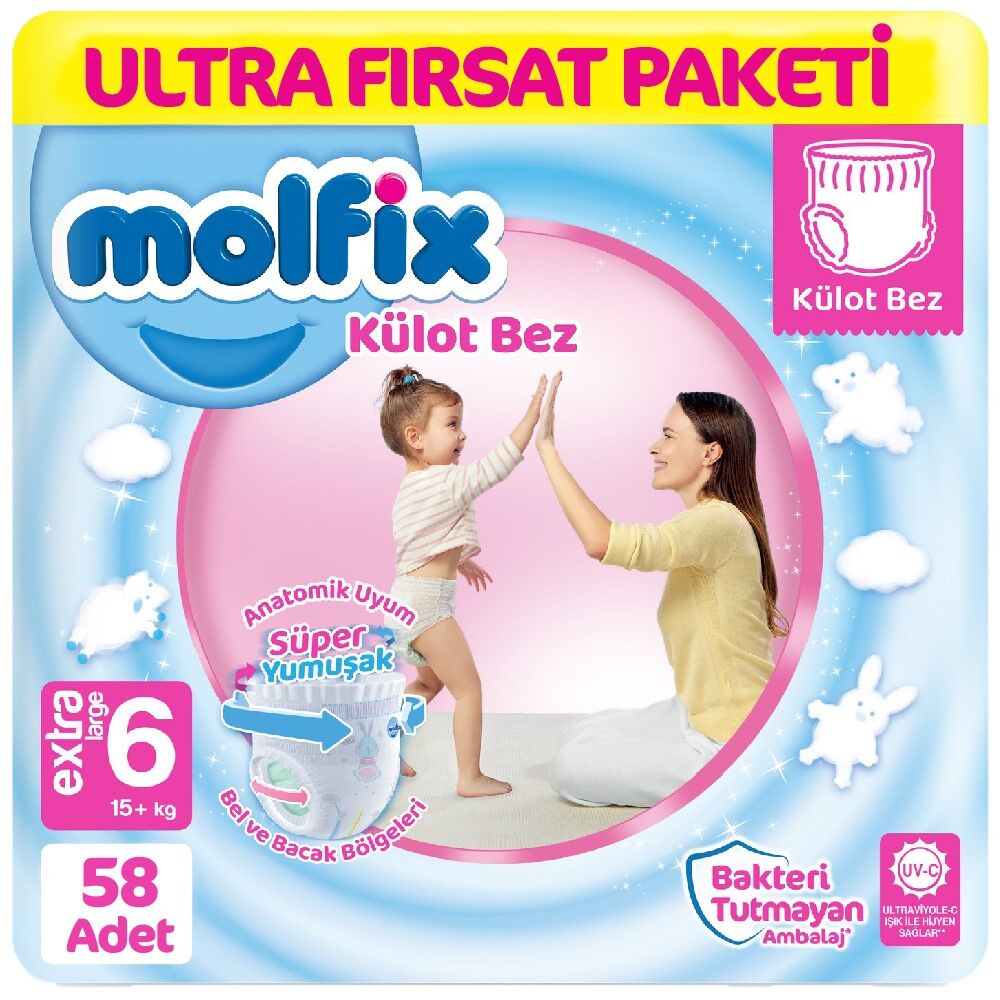 Nessiworld Molfix Külot Bez Ultra Fırsat Paketi 6 Beden 15+ Kg 58 Adet