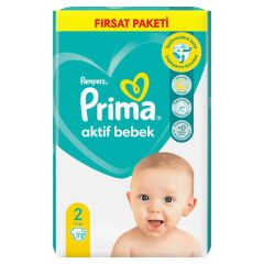 Nessiworld Prima Bebek Bezi Aktif Bebek Fırsat Paket 2 Beden 72 Adet