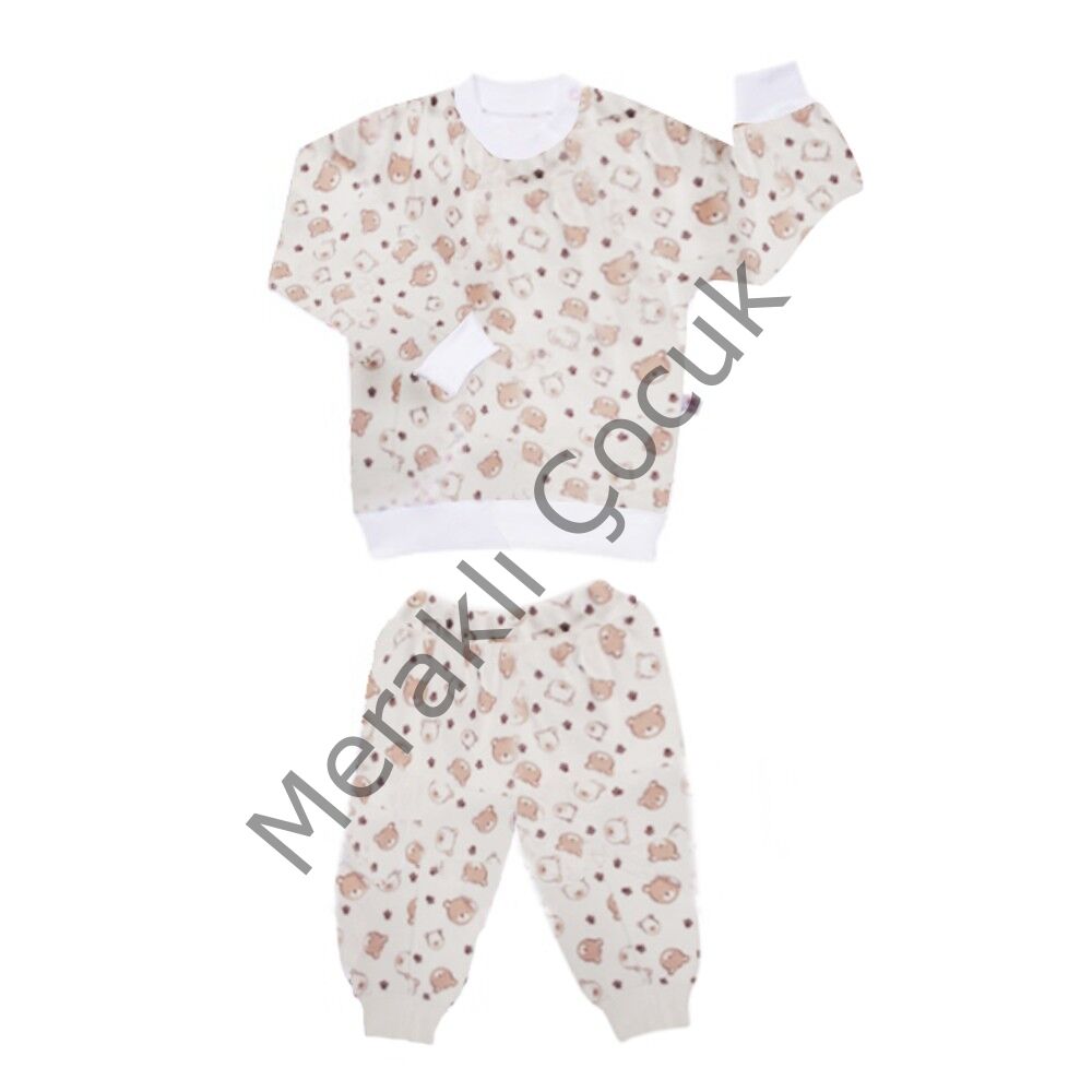 Sevi Bebe Desenli Pijama Takım - Krem 3 Yaş