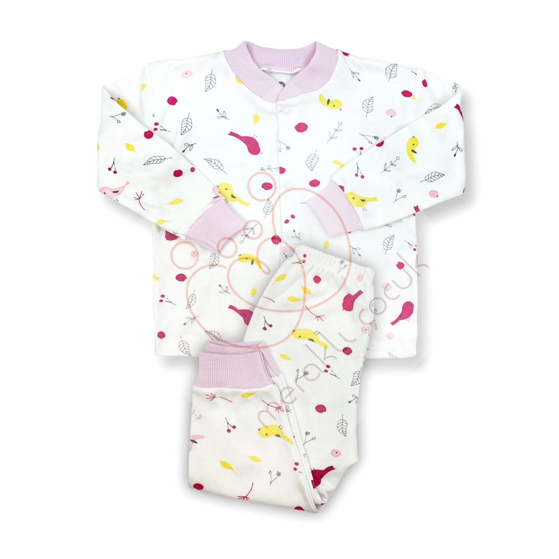 Sema Baby Happy Birds Bebek Pijama Takımı Pembe 0-3 Ay