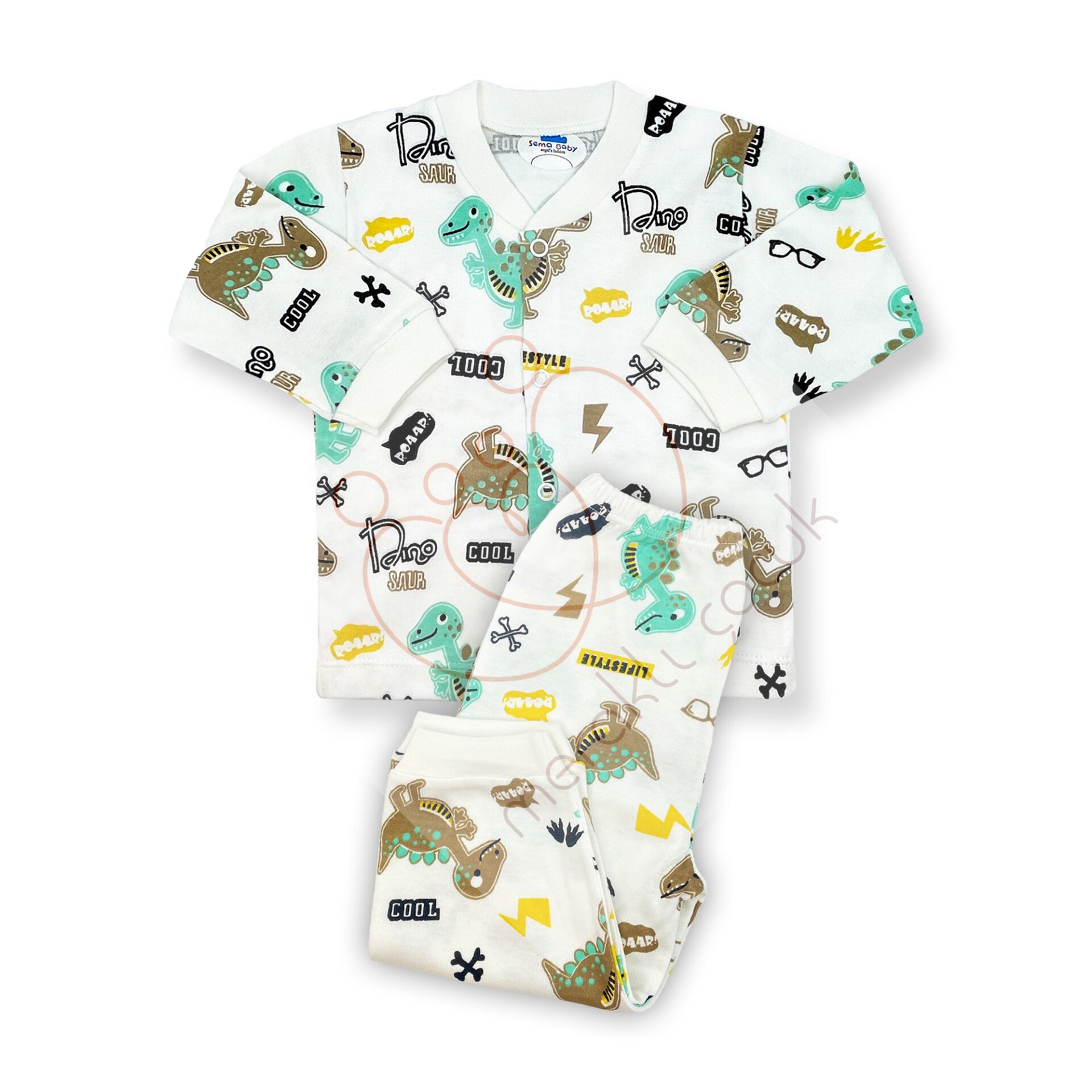 Sema Baby Sevimli Dino Bebek Pijama Takımı 0-3 Ay ( Yeşil - Kahve )