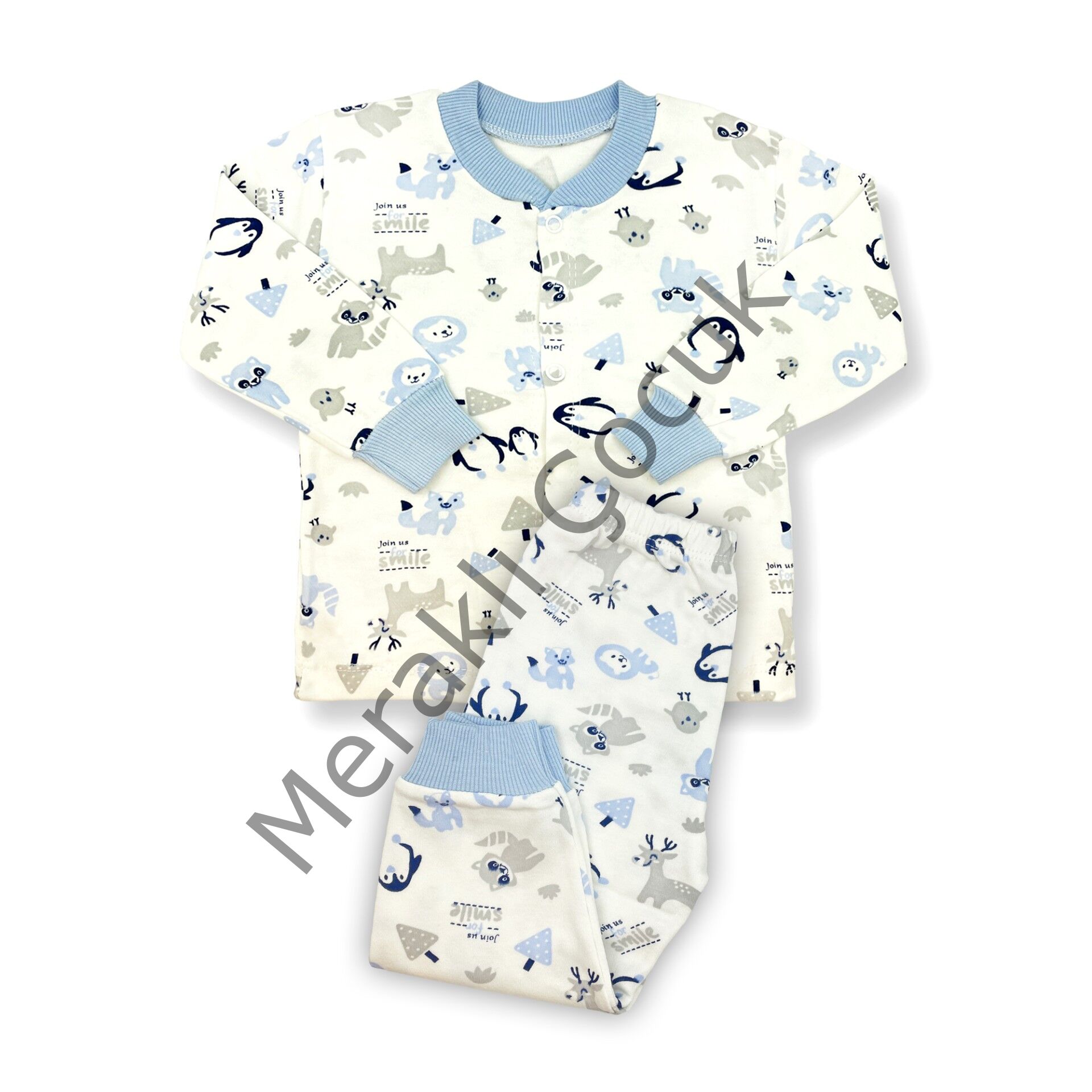 Sema Baby Happy Animals Bebek Pijama Takımı Mavi 0-3 Ay