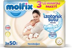 Nessiworld Molfix Yenidoğan İzotonik Sulu Doğal Pamuk Islak Havlu Mendil 3'Lü 150 Yaprak