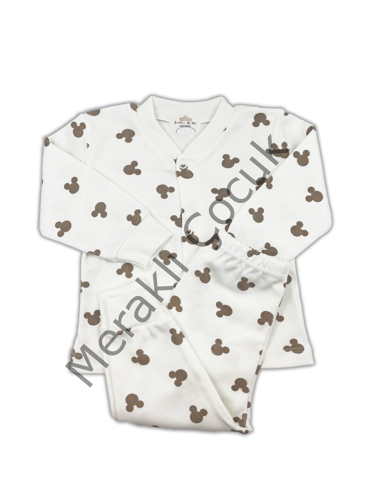 Sema Baby Mickey Mouse Bebek Pijama Takımı – Ekru 0-3 Ay