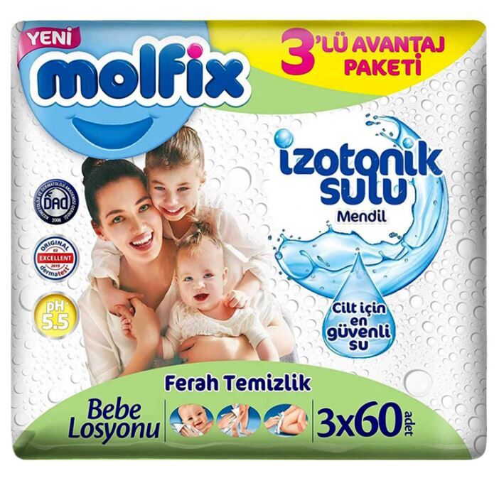 Nessiworld Molfix İzotonik Sulu Ferah Temizlik Islak Havlu Mendil 3'Lü 180 Yaprak