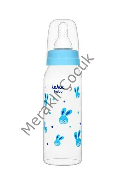 Wee Baby Silikon Uçlu Desenli PP Biberon 250 ml - Mavi