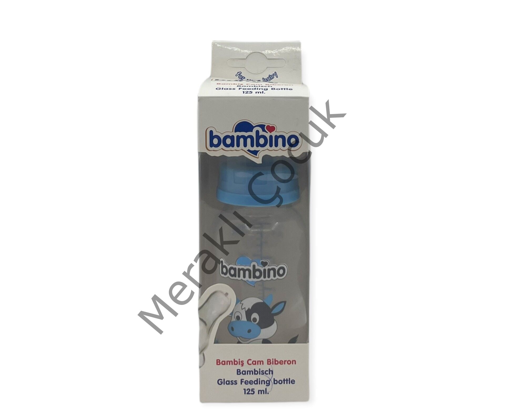 Bambino Desenli Silikon Kiraz Uçlu Cam Biberon 125 ml - Mavi