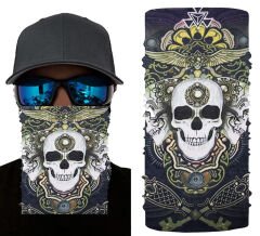 Nessiworld Siyah Renk Üzeri Likralı Beyaz Kafatası Kuru Kafa Baskılı Baf Buff Bandana 28x45 cm