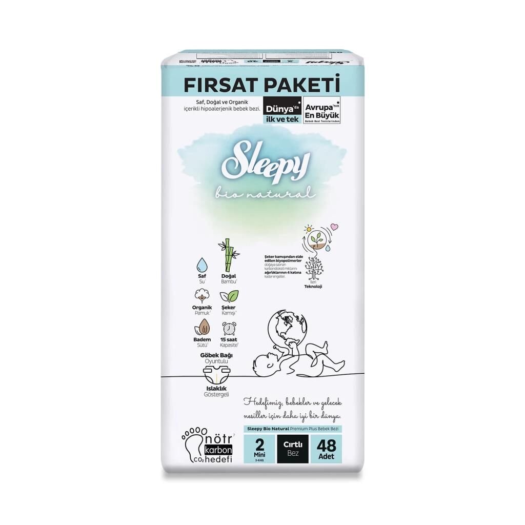 Nessiworld Sleepy Bio Natural Bebek Bezi Fırsat Paketi 2 Beden 48 Adet