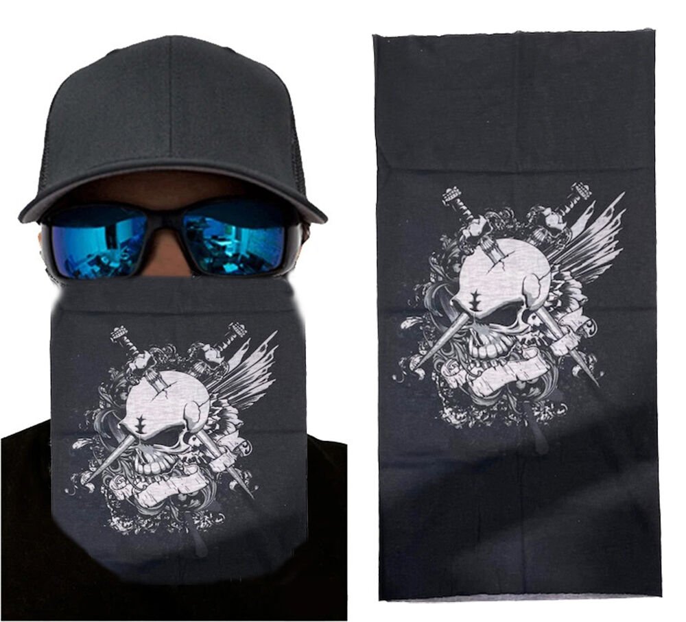 Nessiworld Siyah Renk Üzeri Likralı Beyaz Kafatası Kuru Kafa Baskılı Baf Buff Bandana 25x48 cm