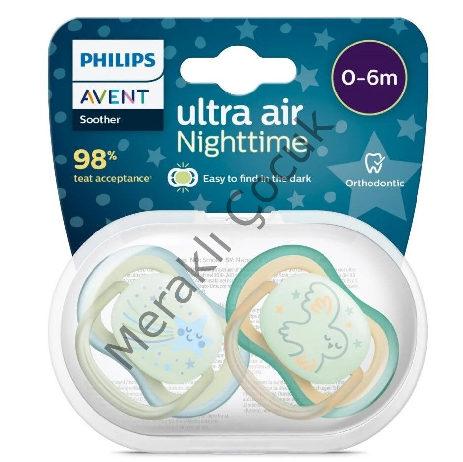 Philips Avent Ultra Air Night Karanlıkta Parlar Gece Emziği 0-6 ay Erkek SCF376/18