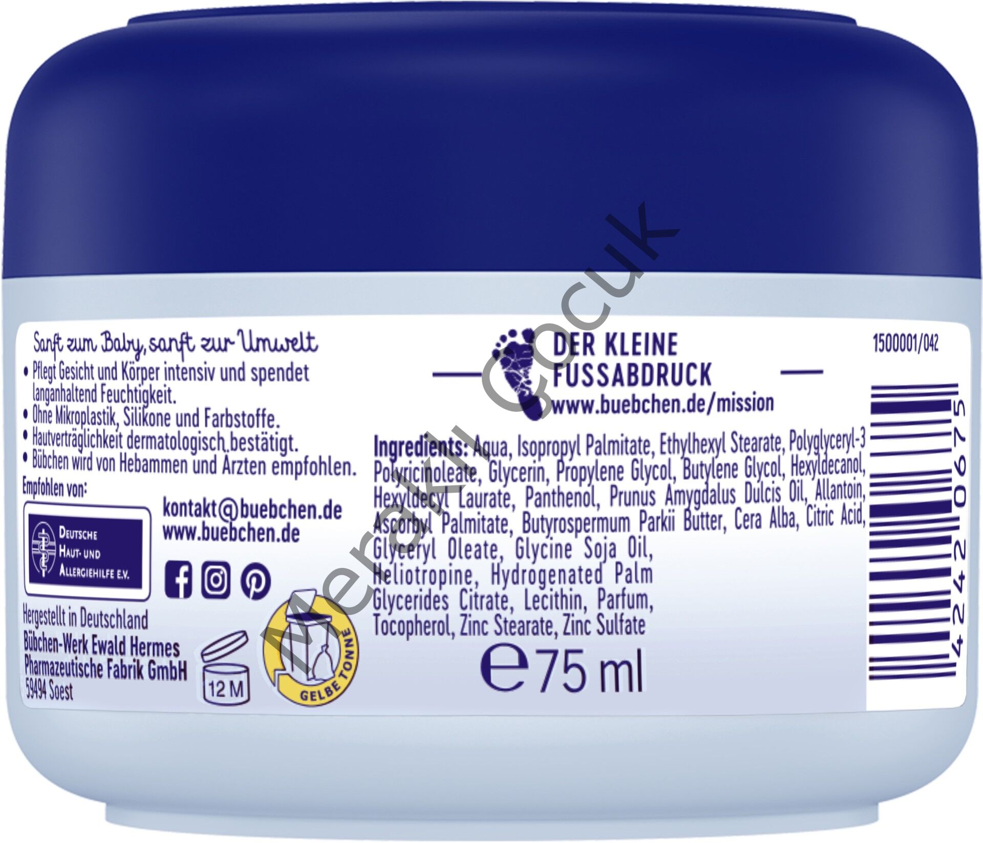 Bübchen Sensitive Bebek El ve Yüz Kremi 75 ml