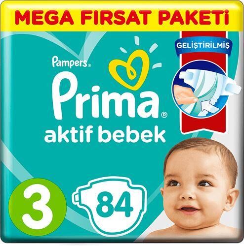 Nessiworld Prima Bebek Bezi Aktif Bebek Mega Fırsat Paketi 3 Beden 84 Adet